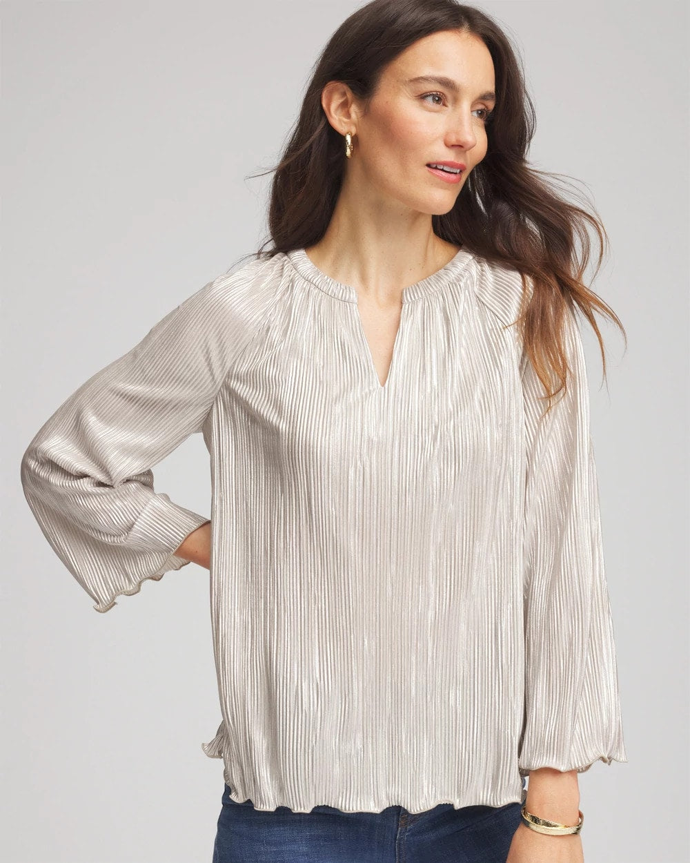 Chico's Clothing Foiled Pleated V-Neck Tee