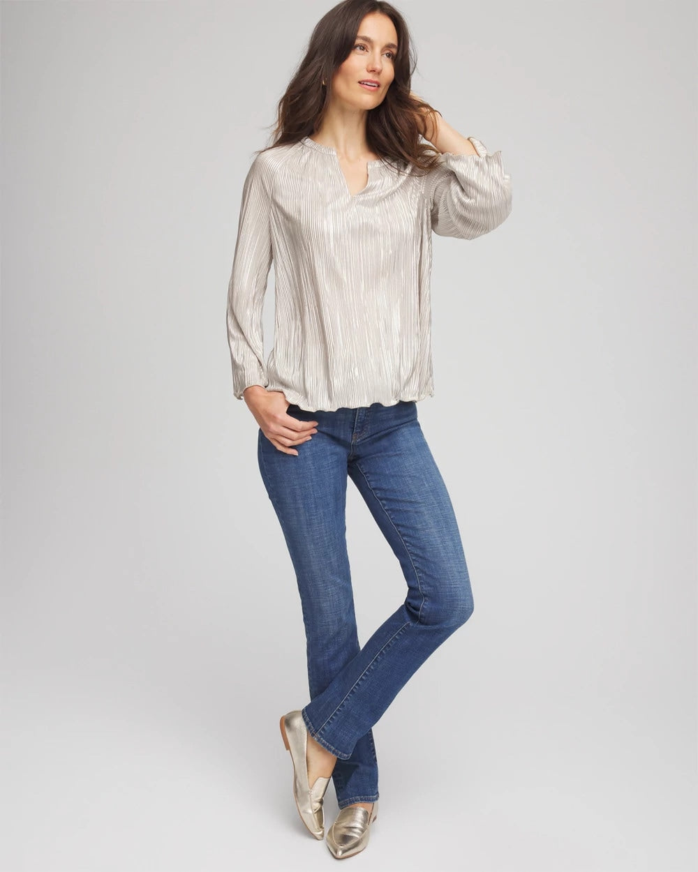 Chico's Clothing Foiled Pleated V-Neck Tee
