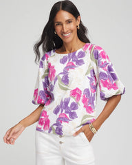 Chico's Clothing Floral Bubble Sleeve Top