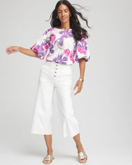 Chico's Clothing Floral Bubble Sleeve Top