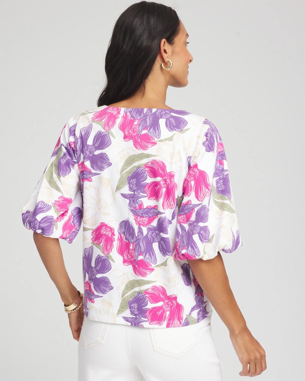 Chico's Clothing Floral Bubble Sleeve Top