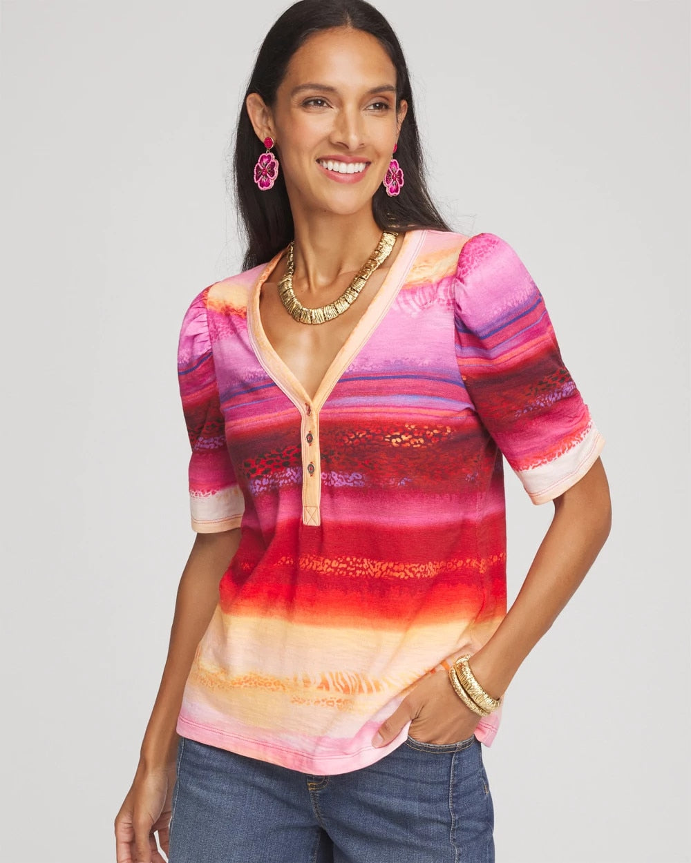 Chico's Clothing Rio Sunset Henley Tee