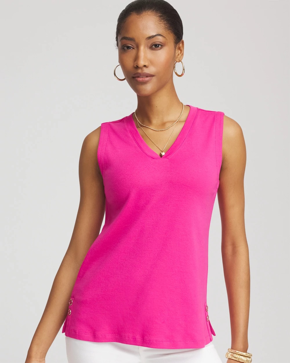 Chico's Clothing Sleeveless V-Neck Button Tank