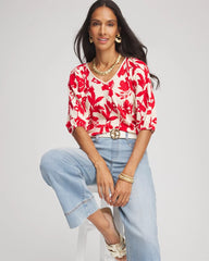 Chico's Clothing Floral Braided Linen Top
