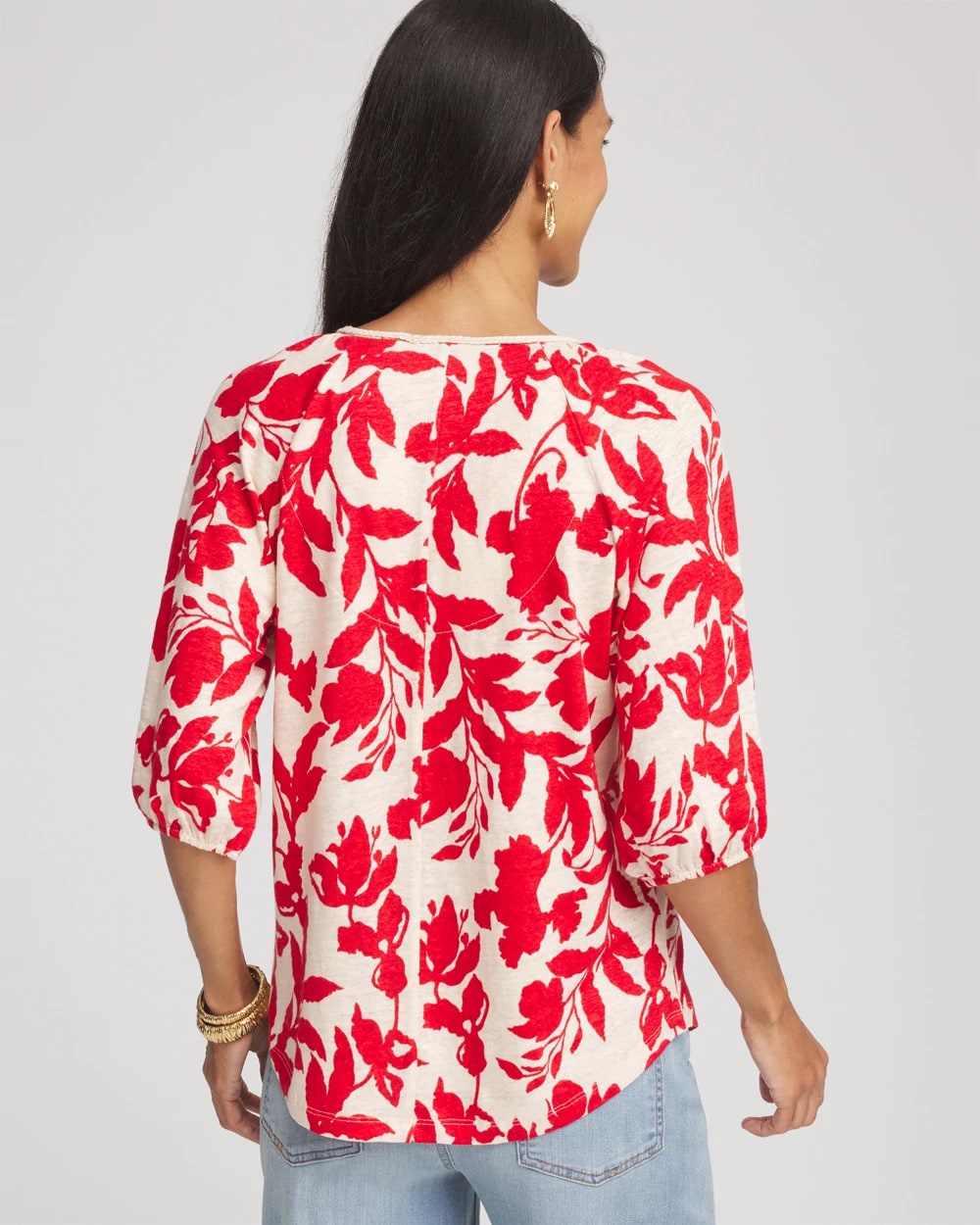 Chico's Clothing Floral Braided Linen Top