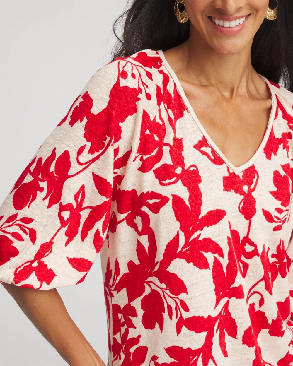Chico's Clothing Floral Braided Linen Top