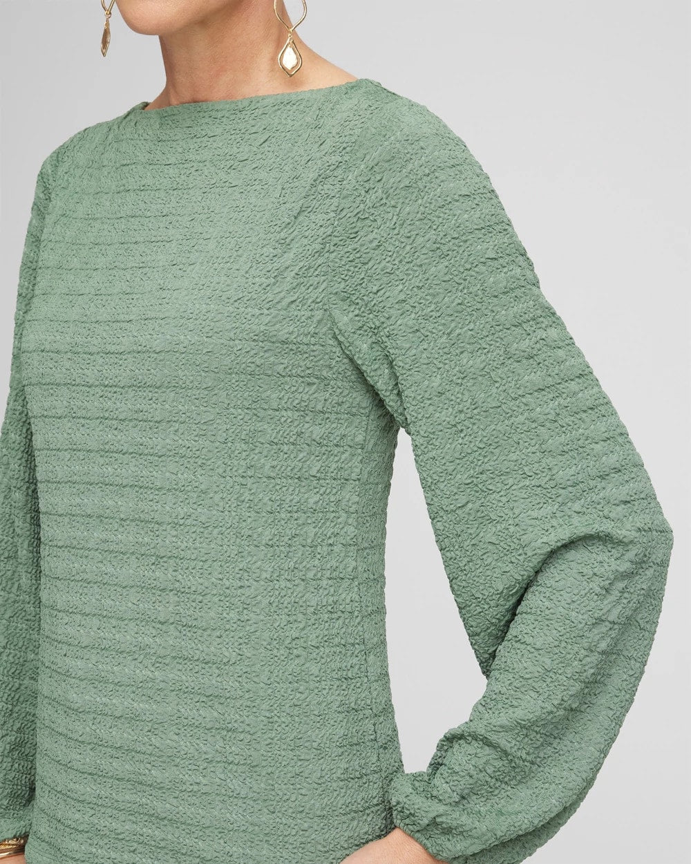 Chico's Clothing Smocked Boatneck Top