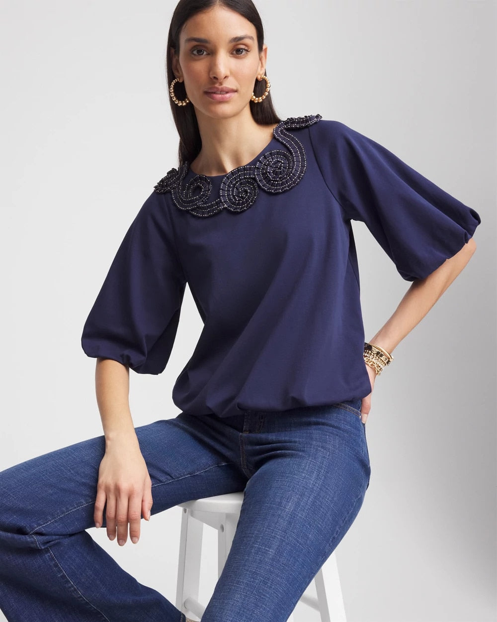 Chico's Clothing Bubble Hem Pleated Cotton Top