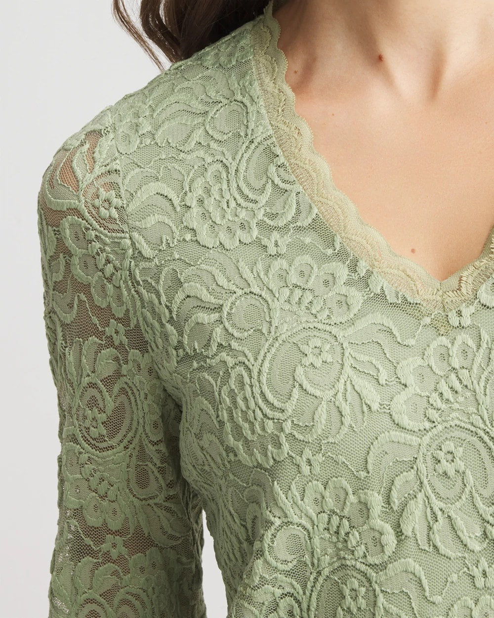 Chico's Clothing Lace Scallop-Hem Knit Tee