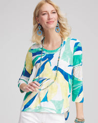 Chico's Clothing Ocean Print Slub Scoop-Neck Tee