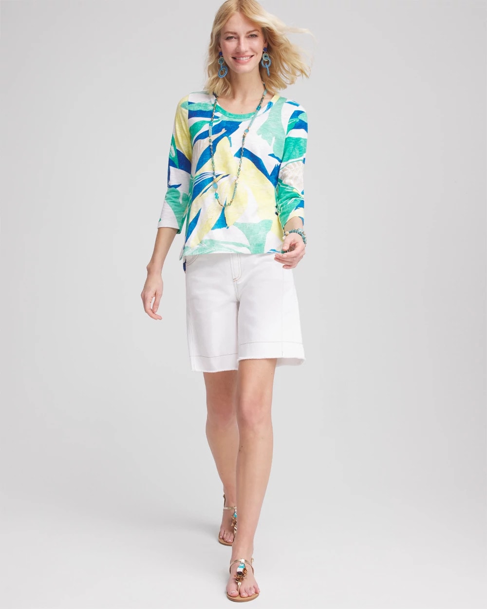 Chico's Clothing Ocean Print Slub Scoop-Neck Tee