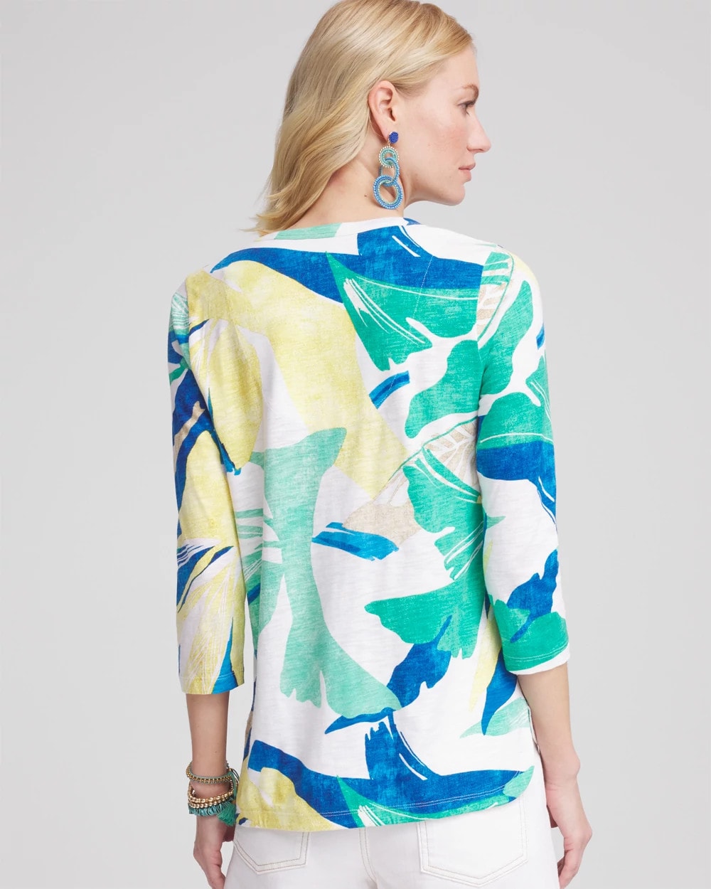 Chico's Clothing Ocean Print Slub Scoop-Neck Tee