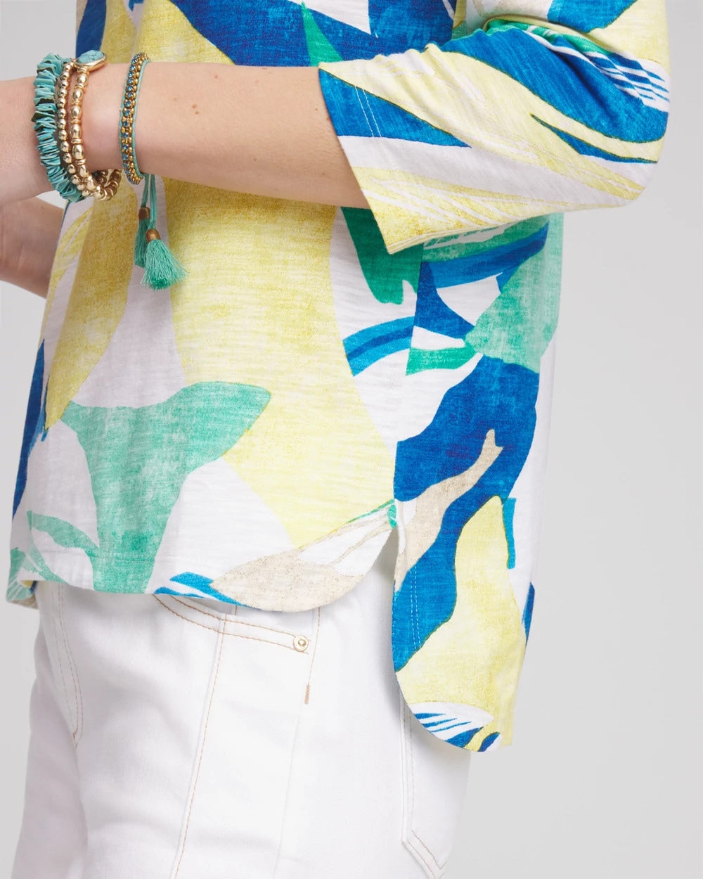 Chico's Clothing Ocean Print Slub Scoop-Neck Tee