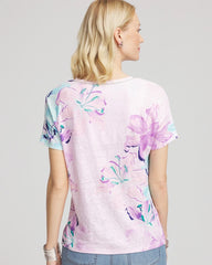 Chico's Clothing Floral Sweater-Trim Linen Tee