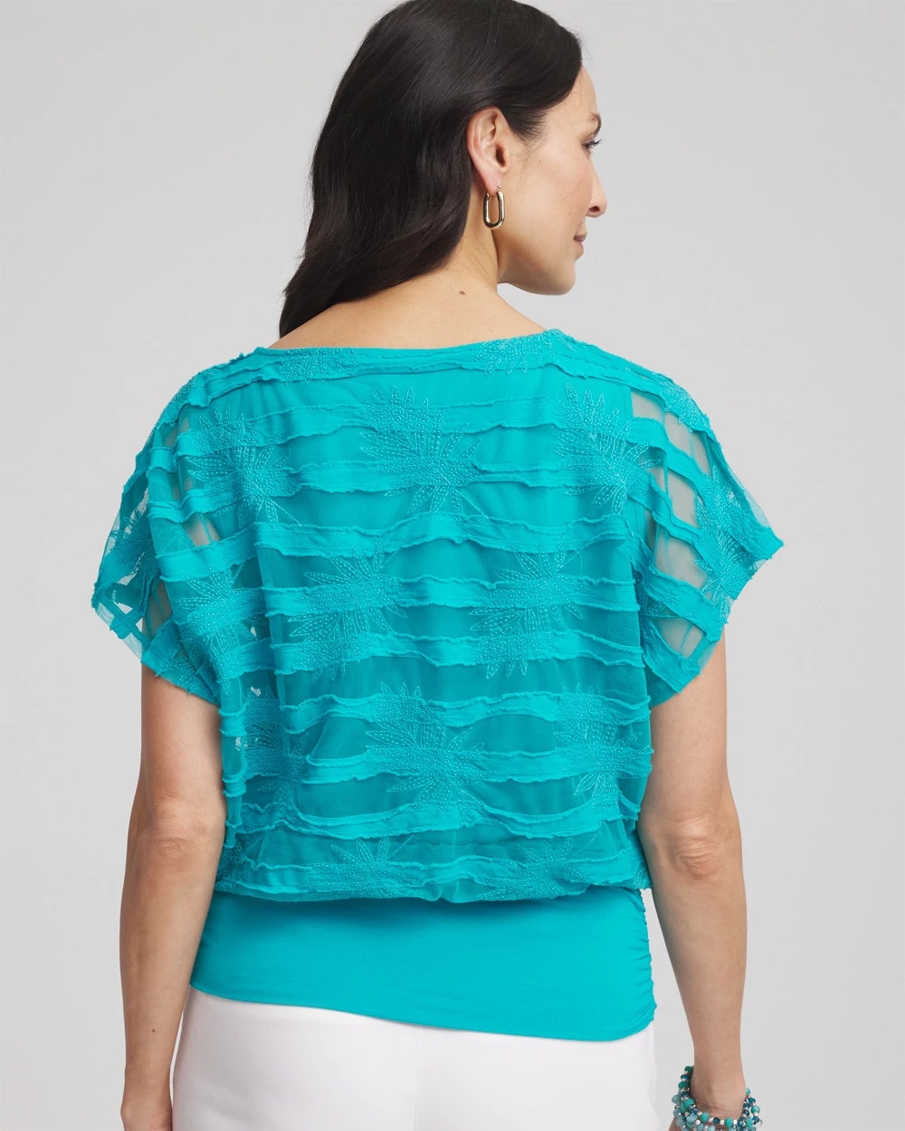 Chico's Clothing Embroidered Striped Banded Bottom Top