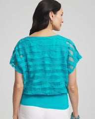 Chico's Clothing Embroidered Striped Banded Bottom Top