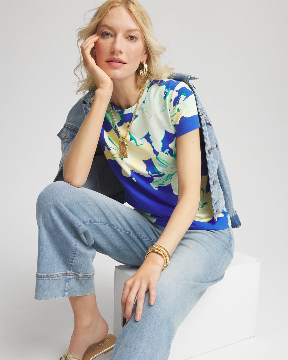 Chico's Clothing Floral Crewneck Perfect Tee