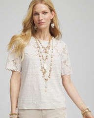 Chico's Clothing Embroidered Lace Linen Tee