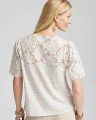 Chico's Clothing Embroidered Lace Linen Tee