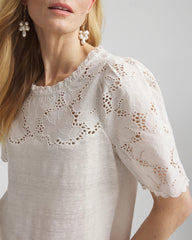 Chico's Clothing Embroidered Lace Linen Tee