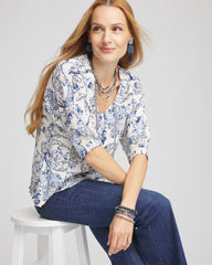 Chico's Clothing Snakeskin Print Crinkle Elbow Sleeve Tee