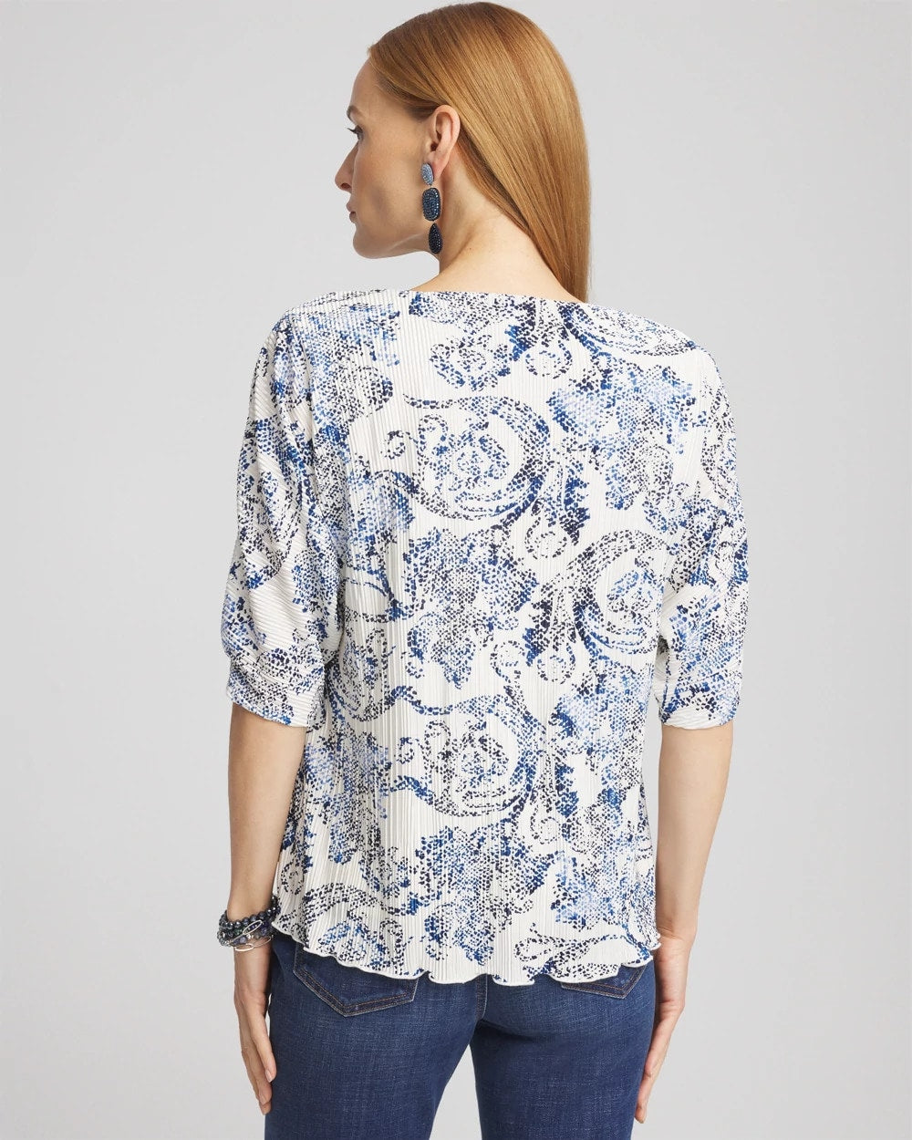 Chico's Clothing Snakeskin Print Crinkle Elbow Sleeve Tee
