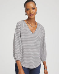 Chico's Clothing Striped Crinkled Raglan Top