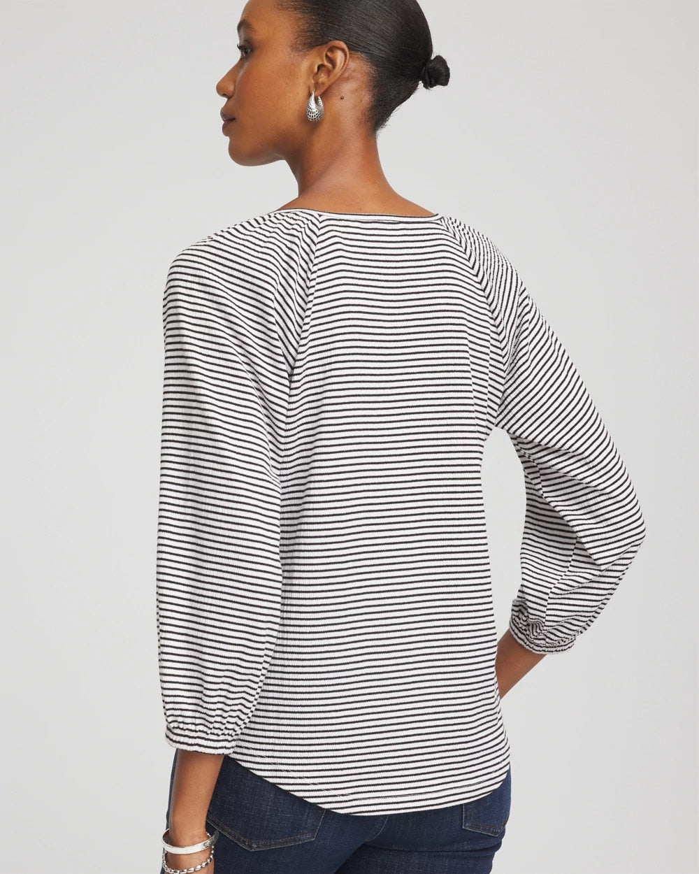 Chico's Clothing Striped Crinkled Raglan Top