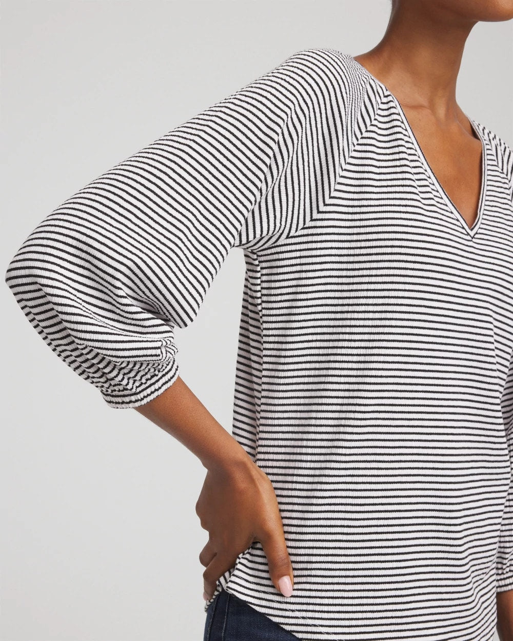 Chico's Clothing Striped Crinkled Raglan Top