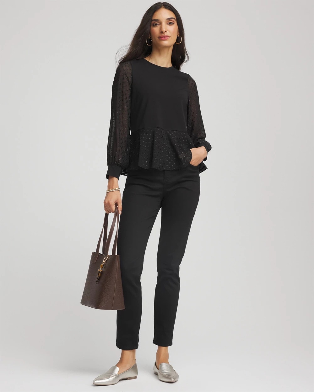 Chico's Clothing Clip-Dot Peplum Top