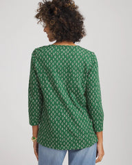 Chico's Clothing Geo Cotton Slub Henley Shirt