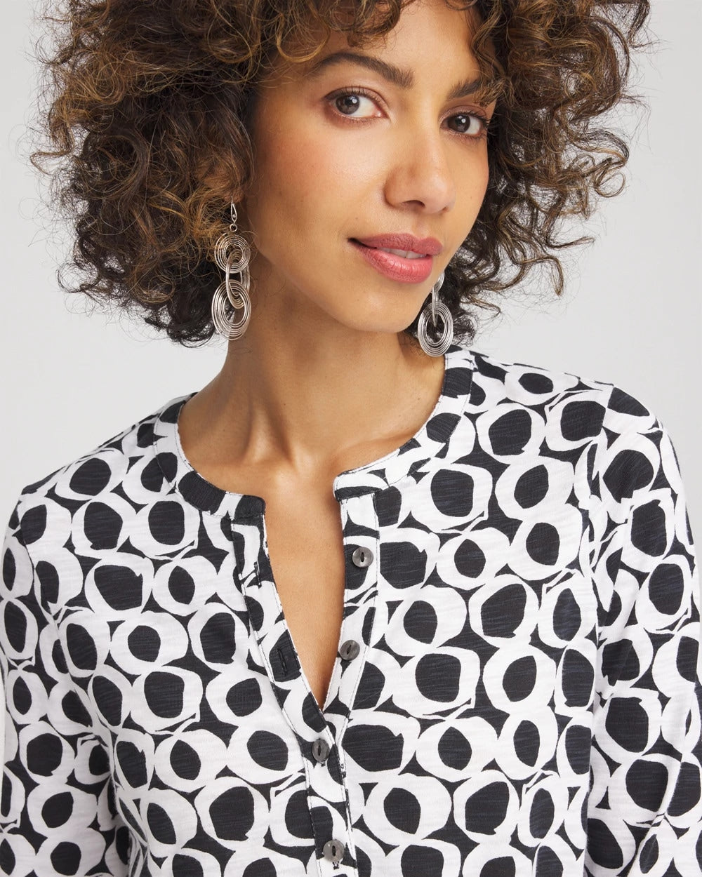 Chico's Clothing Printed Cotton Slub Henley Shirt