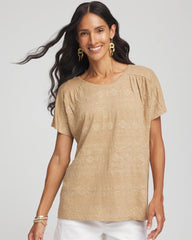 Chico's Clothing Geo Embroidered Linen Tee