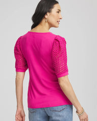 Chico's Clothing Touch of Cool™ Crochet Lace Square-Neck Tee