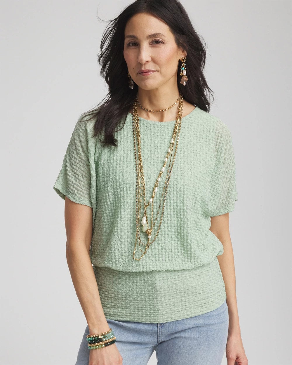Chico's Clothing Jacquard Banded Hem Top
