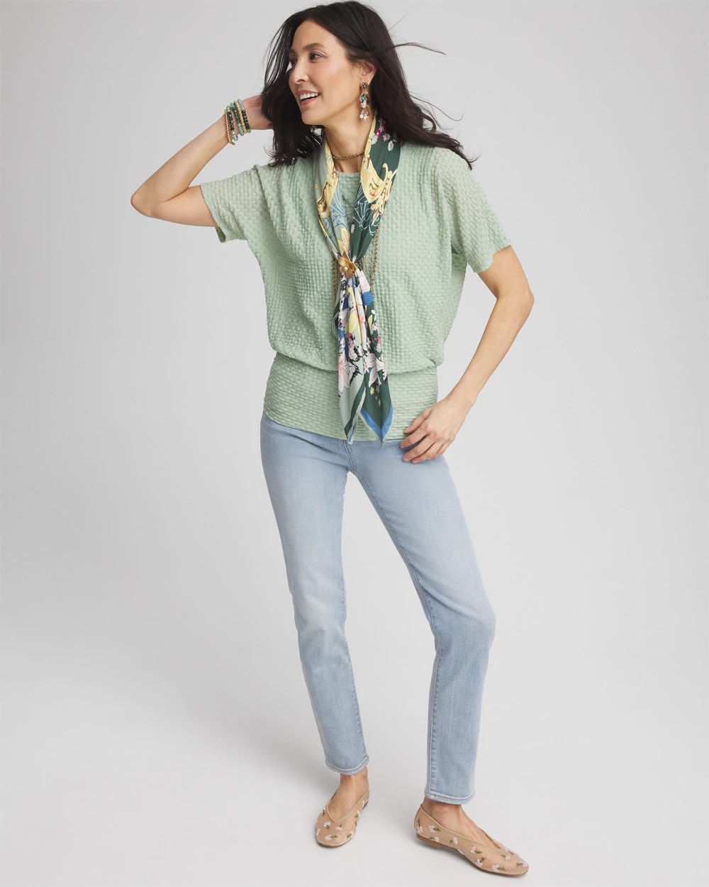 Chico's Clothing Jacquard Banded Hem Top