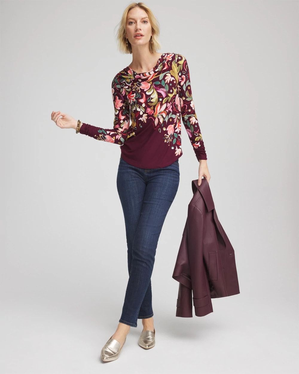 Chico's Clothing Touch of Cool™ Paisley Cowl Neck Tee