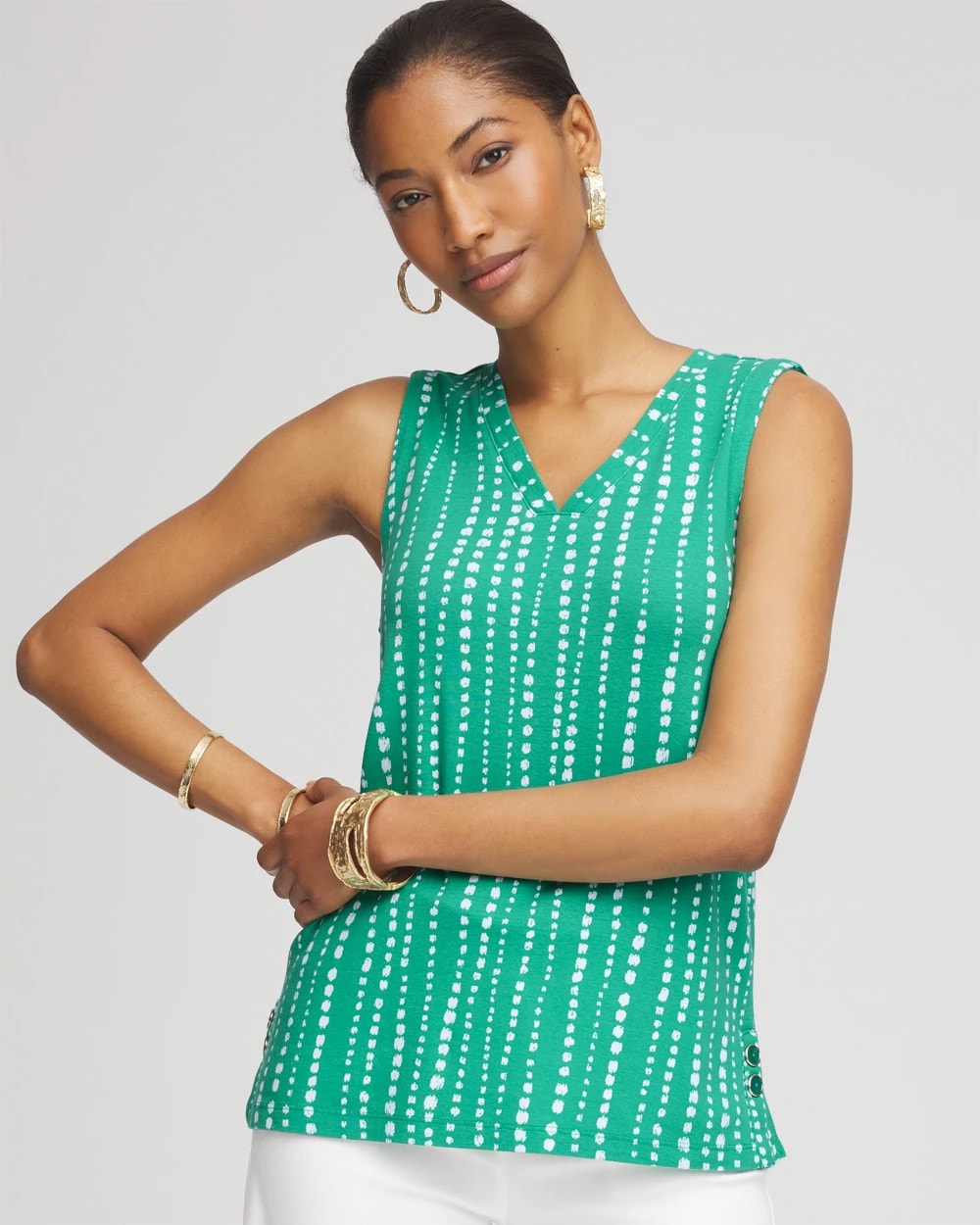 Chico's Clothing Polka-Dot Sleeveless V-Neck Tank