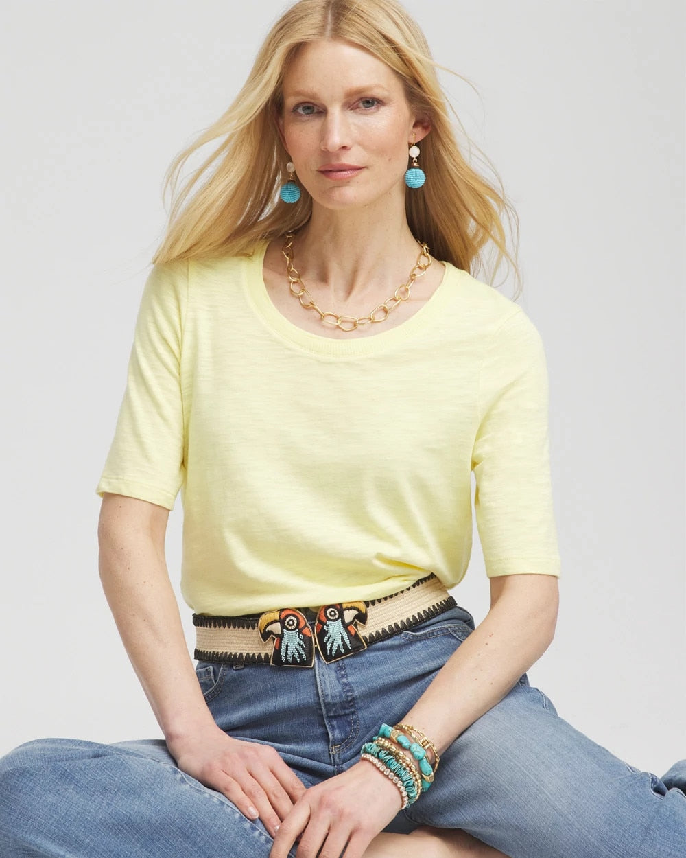 Chico's Clothing Slub Elbow-Sleeve Tee