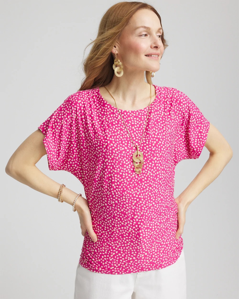 Chico's Clothing Touch of Cool™ Cheetah Ruched Banded Hem Top