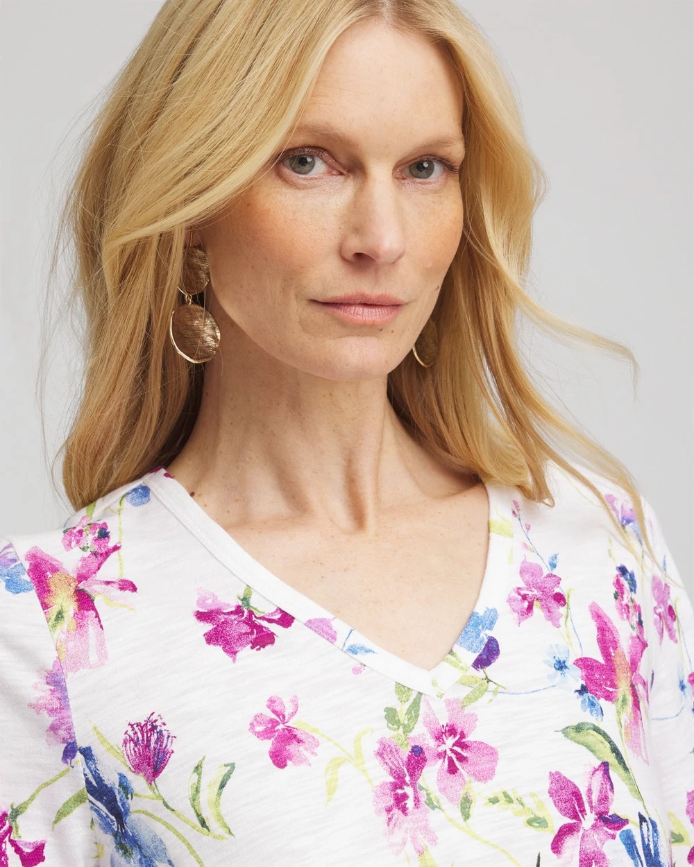 Chico's Clothing Wildflower Slub V-Neck Tee