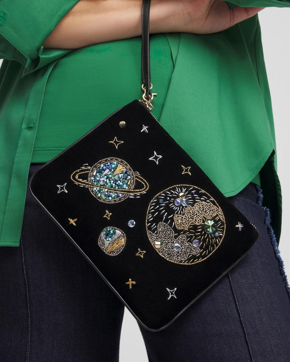 Chico's Accessories Planets & Stars Velvet Pouch Wristlet