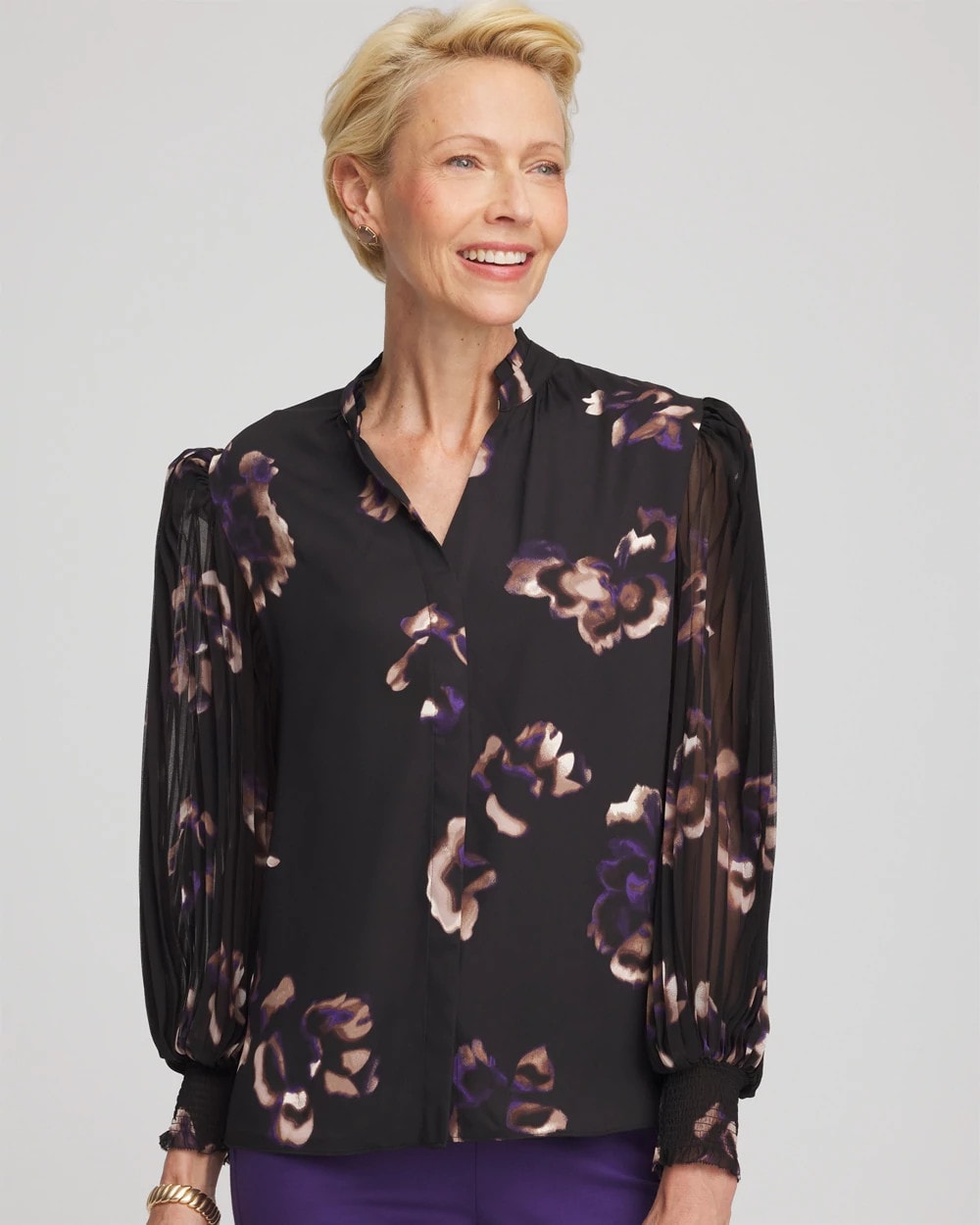 Chico's Clothing Fjord Flora Opaque Crepe Blouse