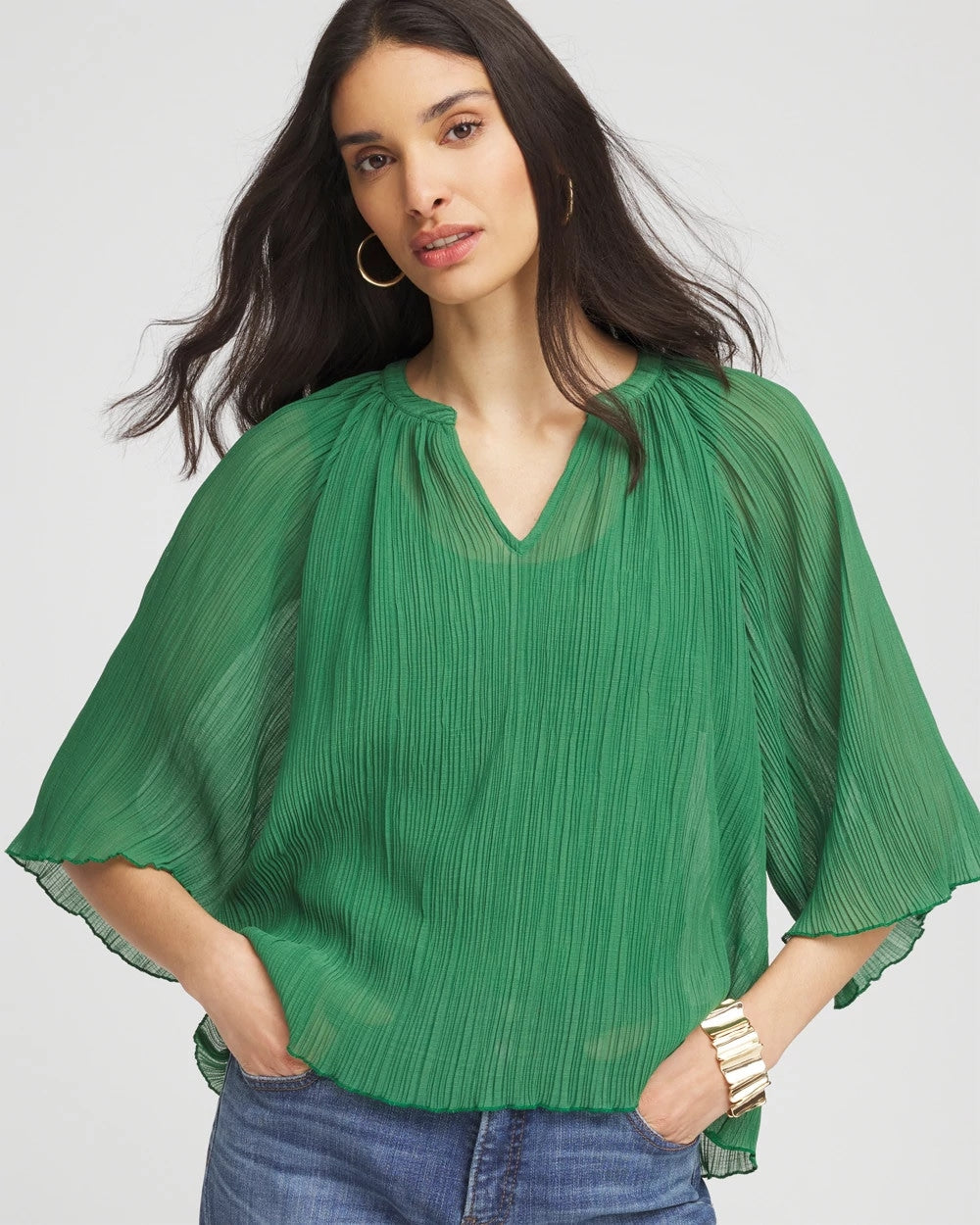 Chico's Clothing Textured Pleated Chiffon Blouse
