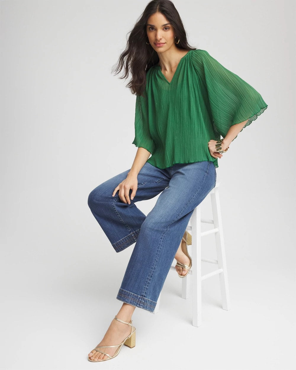 Chico's Clothing Textured Pleated Chiffon Blouse