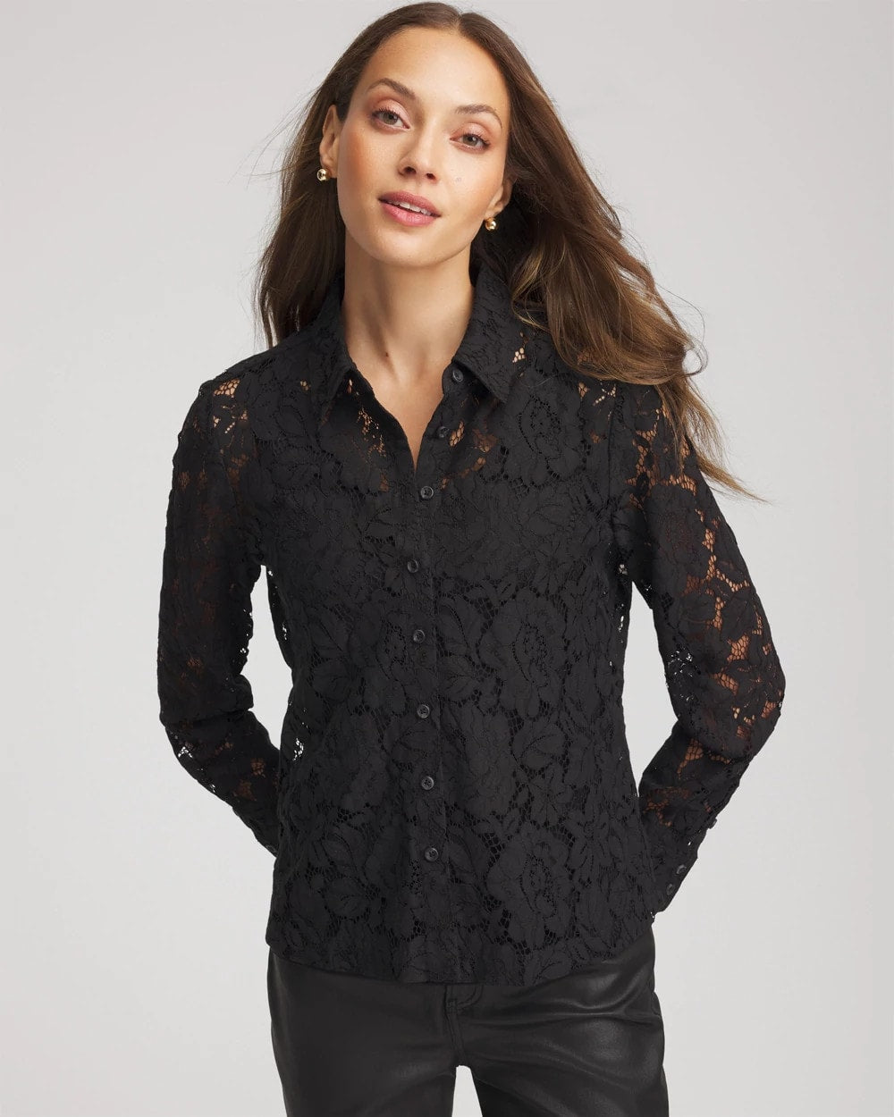 Chico's Clothing Classic-Fit Collared Lace Shirt