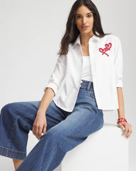 Chico's Clothing Crystal Heart Poplin Shirt