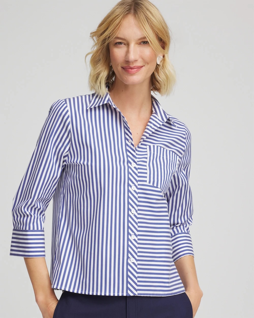 Chico's Clothing Stripe Mixing Poplin Shirt