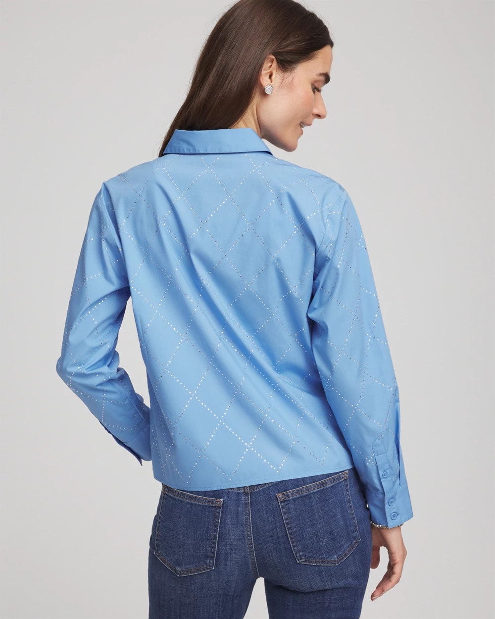 Chico's Clothing Embellished Stretch Cotton Collared Shirt
