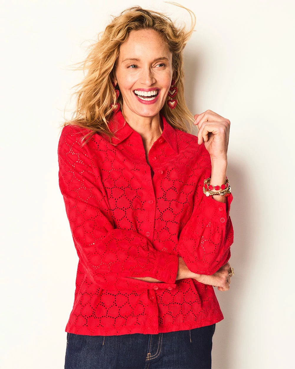 Chico's Clothing Heart Eyelet Button Down Shirt